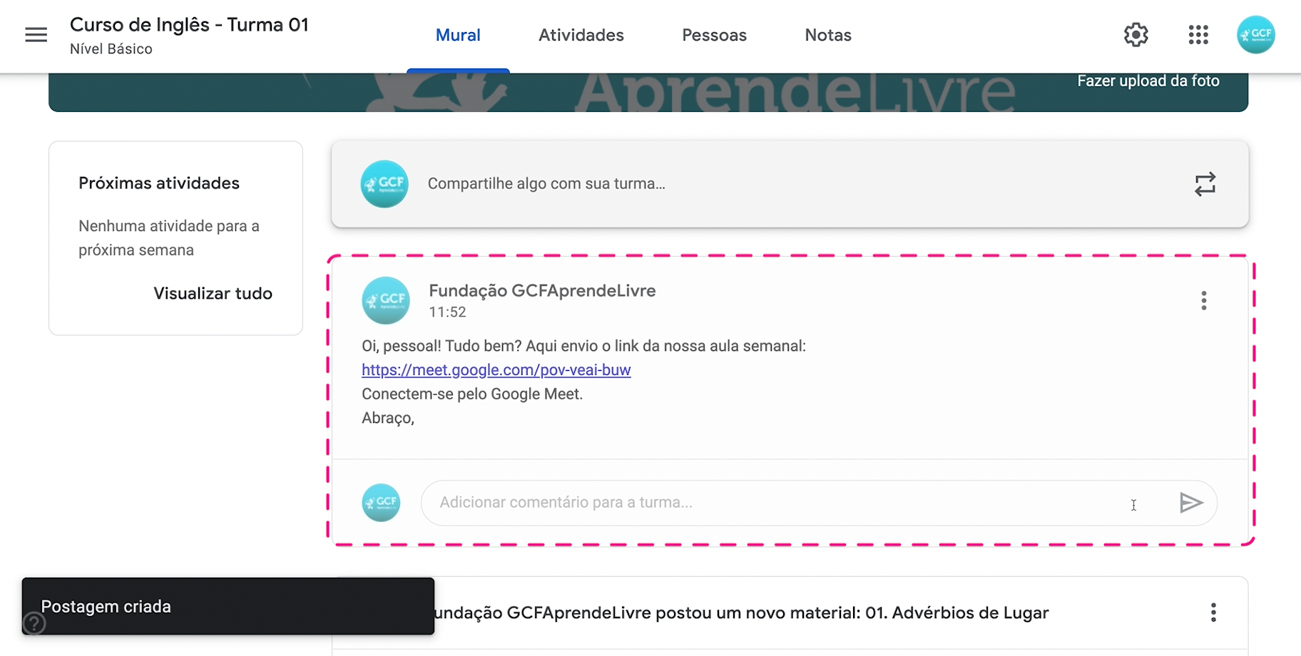 Como usar Google Meet nas aulas virtuais do Google Classroom 17